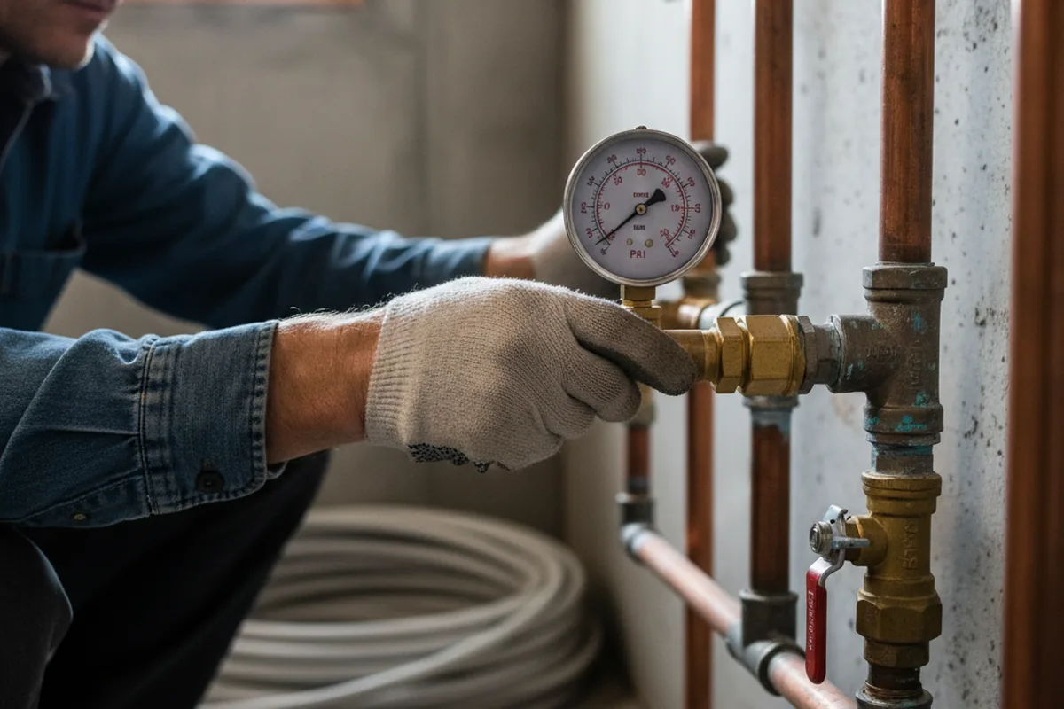 Pressure testing a repaired line during Water Line Repair in Rowe